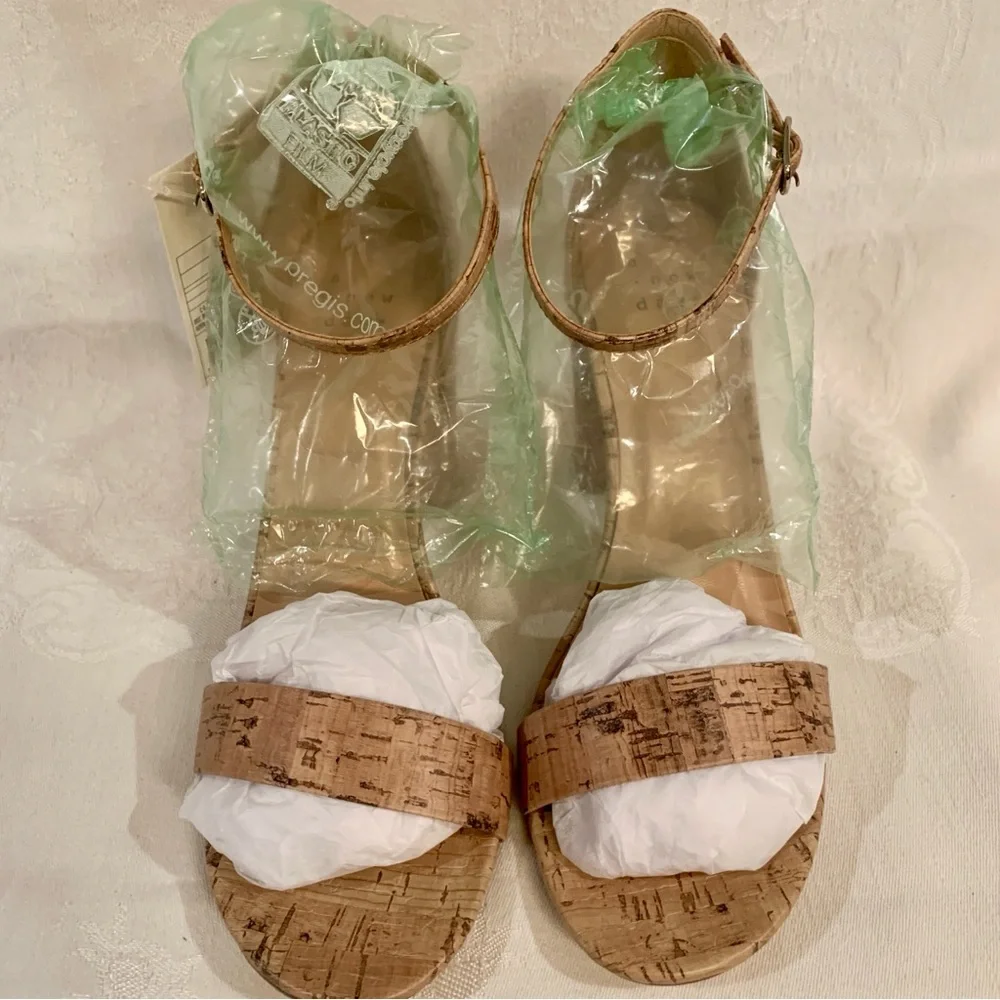 Sexy Ankle Strap 3.75” High Block Heel Open Toe Sandals Faux Cork Design Size 8 - Picture 13 of 15